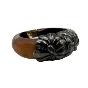 Alexis Bittar Lucite Leaf Silver Tone Hinge Bangle Bracelet